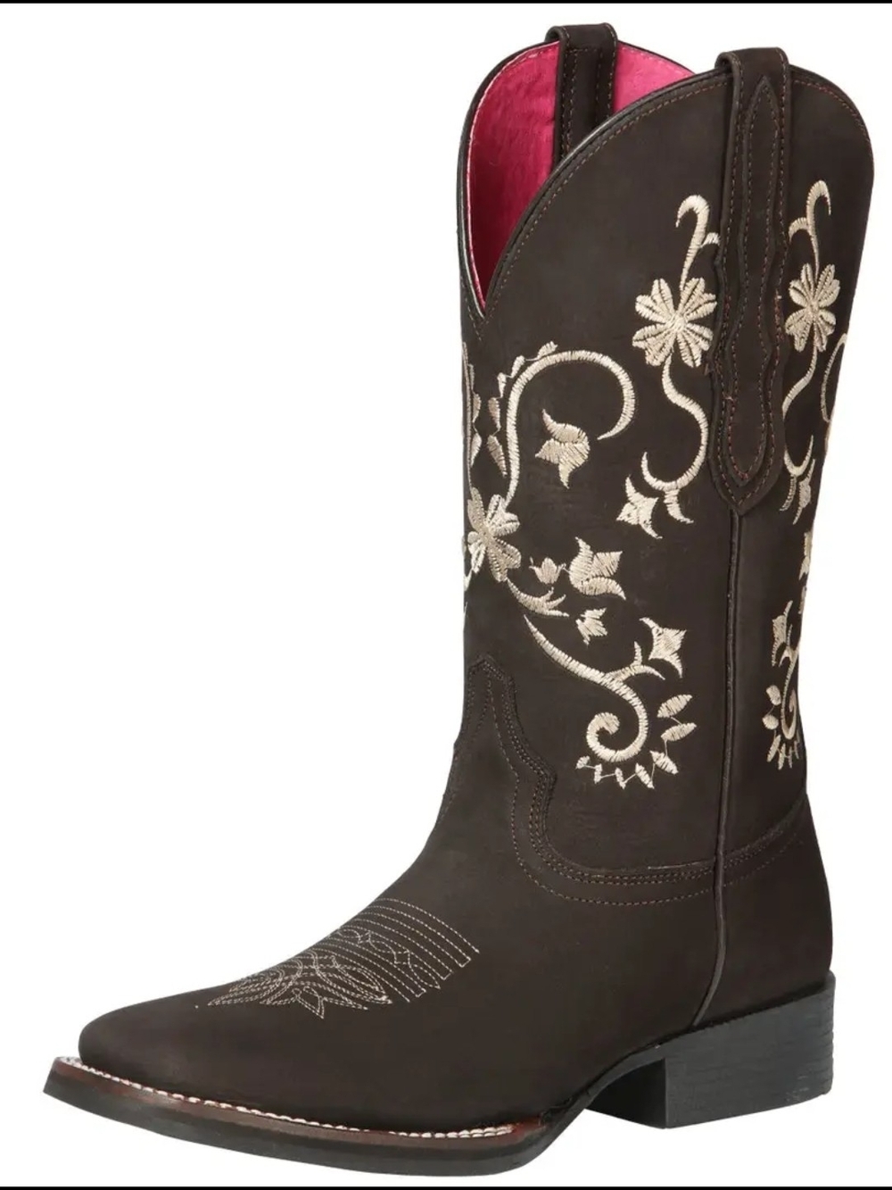 El General Brown Western Lace-Up Boot with Pink Lining